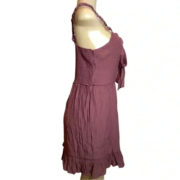 A U W Size Large Plum Ruffle Straps & Smocked Dress. New With Tags - Picture 3 of 9